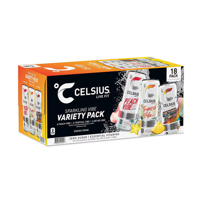 CELSIUS Variety Pack - Peach Vibe, Tropical Vibe, Retro Vibe